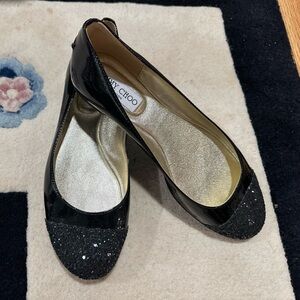 Jimmy Choo London Whirl Glitter Cap toe flats